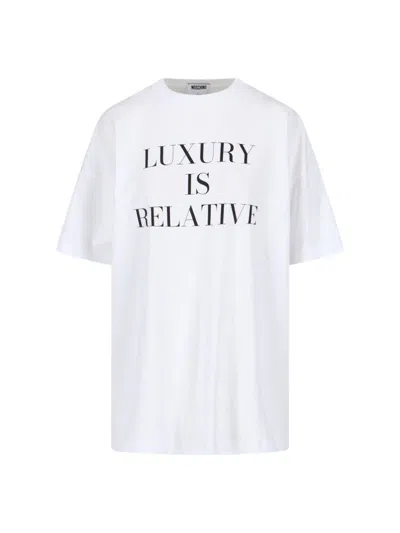 Moschino Graphic Print Relaxed Fit Short Sleeve Top In White