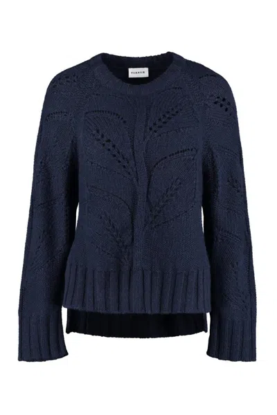 P.a.r.o.s.h Chunky Knit Sweater With Openwork Leaf Patterns In Blue