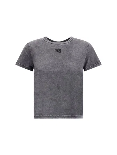 Alexander Wang Washed Granite Shrunken Tee With Puff Logo Detail In Gray