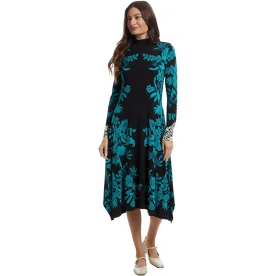 Johnny Was Women's Janie Hankerchief Hem Mock Neck Dress, Delphini In Blue