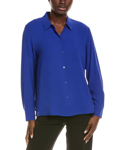 Eileen Fisher Classic Collar Silk Easy Shirt In Blue