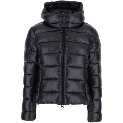 Save The Duck Cosmary Black Down Jacket With Removable Hood And Logo Patch On The Sleeve In Tech Fabric Woman In Blue