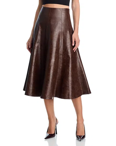 Aqua Faux Leather Midi Skirt - Exclusive In Brown