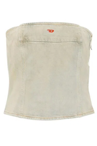 Diesel Denim Strapless Top With Design And High-quality Cotton Fabric In Neutral