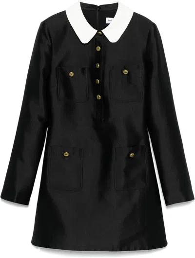 Self-portrait Women's Taffeta Contrast Collar Mini Dress, Black In Black