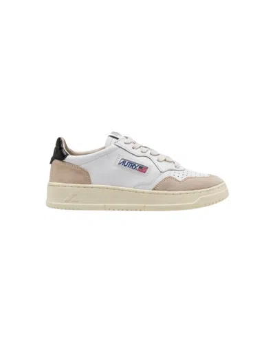 Autry Medalist Low In Sneakers White, Black, And Beige Suede In White