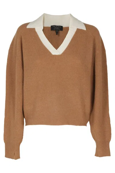 Rag & Bone Ribbed Knit Sweater With Contrast Collar In Brown