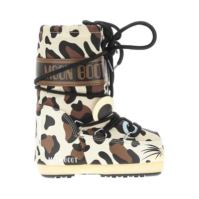 Moon Boot Spotted Nylon 'icon' Boots Kids In Animal Print