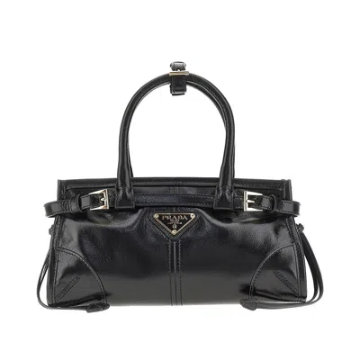 Prada Handheld Clutch With Buckle And Drawstring In Black