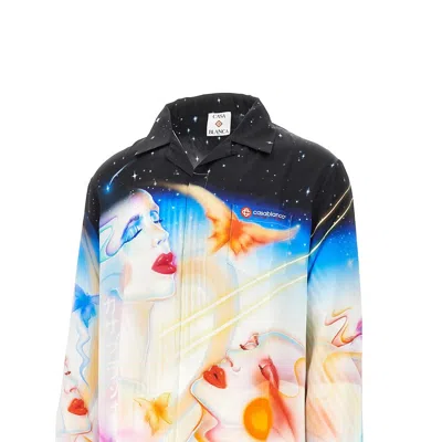 Casablanca Mens Galactic Connection Cuban-collar Graphic-pattern Silk Shirt In Neutral