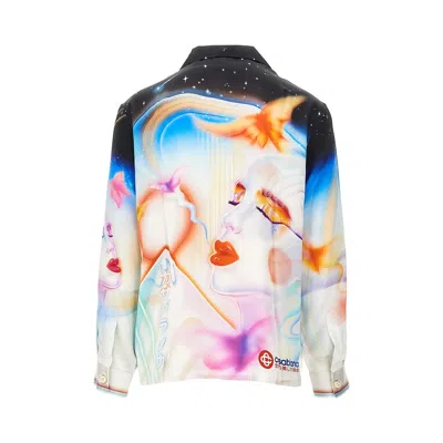 Casablanca Mens Galactic Connection Cuban-collar Graphic-pattern Silk Shirt In Neutral