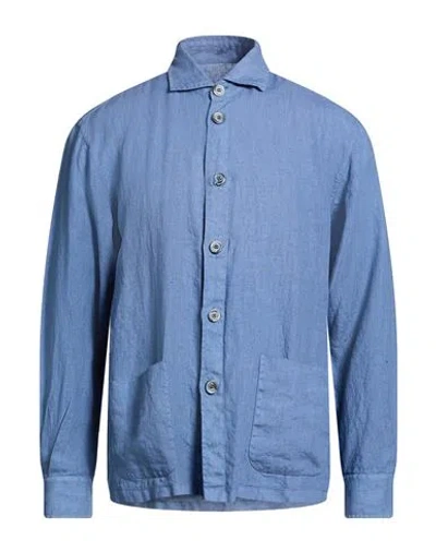 Fedeli Man Shirt Pastel Blue Size 40 Linen In Blue