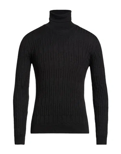 Fabrizio Del Carlo Man Turtleneck Charcoal Size Xl Merino Wool In Black
