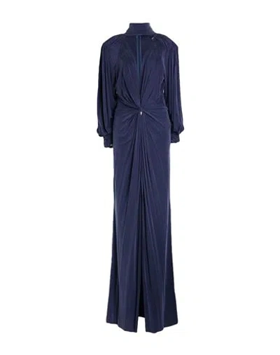 Elisabetta Franchi Red Carpet Woman Maxi Dress Navy Size 10 Cupro, Elastane In Blue
