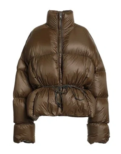 Rick Owens Woman Puffer Military Green Size Onesize Polyamide, Cow Leather In Brown