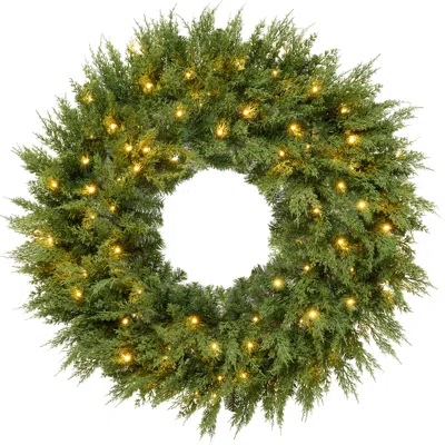 Best Choice Products Pre-lit Cedar Cypress Christmas Wreath W/ Twinkling Leds, Realistic Large Indoor/outdoor Holiday Dec In Green