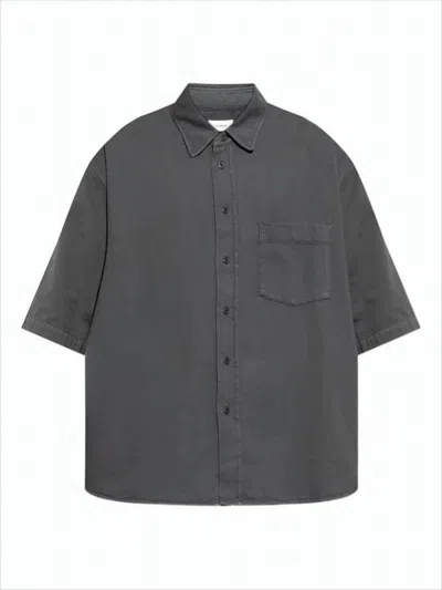 Lemaire Boxy Short-sleeved Shirt With Classic Collar In Gray