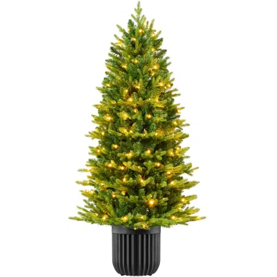 Best Choice Products Pre-lit Potted Flocked Christmas Tree, Realistic Artificial Décor, W/ Twinkling White & Multi Leds In Green