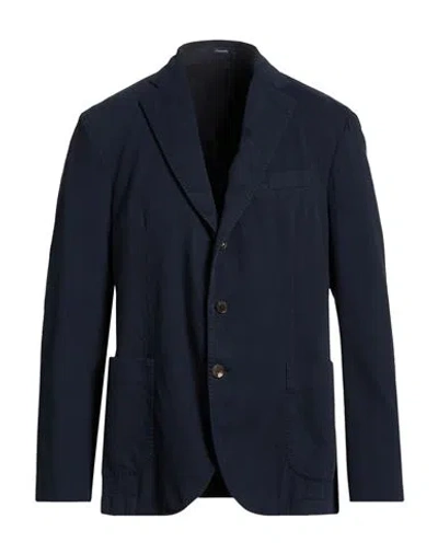 Drumohr Man Blazer Midnight Blue Size 46 Cotton, Elastane In Blue