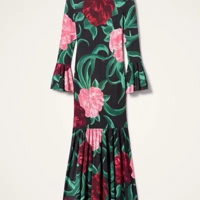 La Doublej Alba Floral Ruffled Midi Dress In Blue