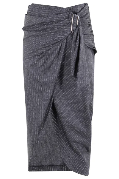 Isabel Marant Womens Anthracite Atrium Reilly Pinstripe Wool-blend Midi Skirt In Gray