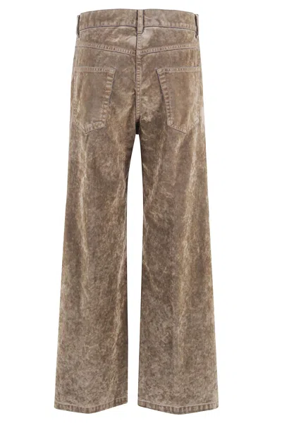Aspesi Worn-out Plush-denim Pants In Brown