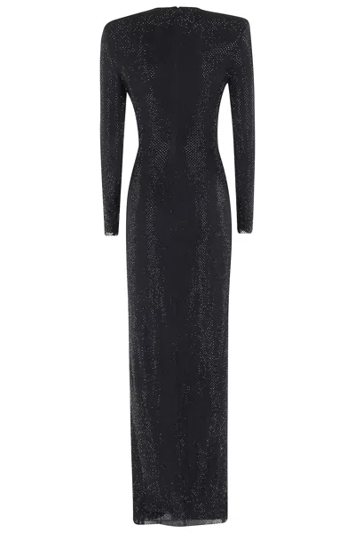 Self-portrait Black Rhinestone Embellished Maxi Dress Clothing In Black