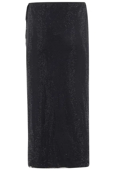 Self-portrait Black Rhinestone Midi Skirt In Black