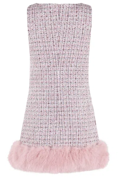 Self-portrait Pink Bouclé Faux Fur Hem Minidress In Pink