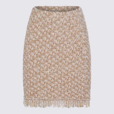 Fabiana Filippi Textured Midi Skirt With Fringe And Sequins In Neutral