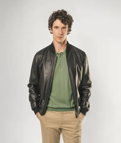 Larusmiani Notthingam Bomber Leather Jacket In Black