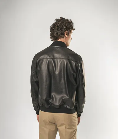 Larusmiani Notthingam Bomber Leather Jacket In Black