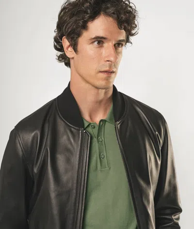 Larusmiani Notthingam Bomber Leather Jacket In Black