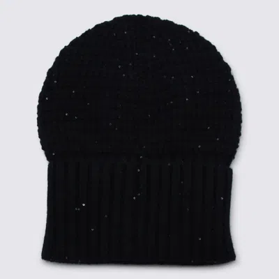 Fabiana Filippi Textured Beanie With Subtle Sequins And Ribbed Cuff In Black