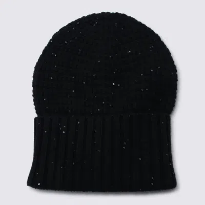 Fabiana Filippi Textured Beanie With Subtle Sequins And Ribbed Cuff In Black