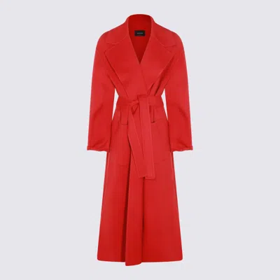 Fabiana Filippi Long Cashmere Wool Coat Belted At Waist In Red