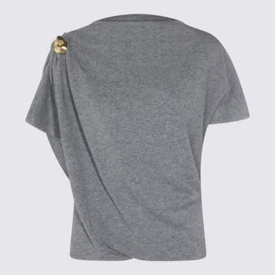 Fabiana Filippi Asymmetric Crewneck Knitwear Gold Embellishment In Gray