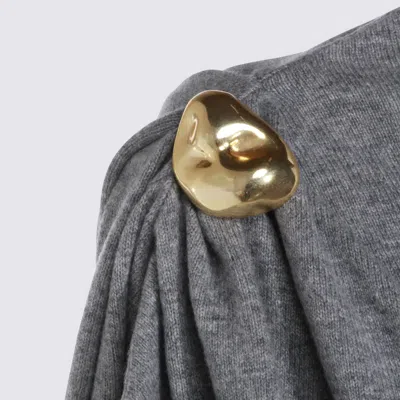 Fabiana Filippi Asymmetric Crewneck Knitwear Gold Embellishment In Gray