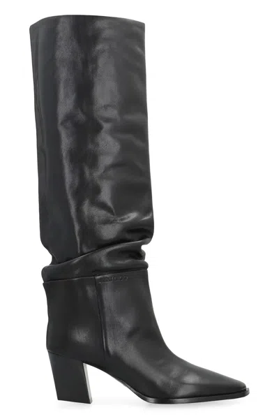 Jimmy Choo Hart 60 Leather Knee-high Boots In Black