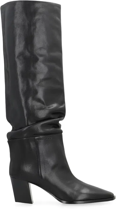Jimmy Choo Hart 60 Leather Knee-high Boots In Black