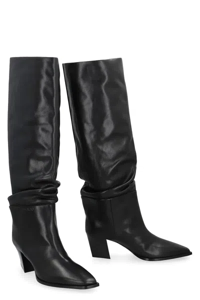 Jimmy Choo Hart 60 Leather Knee-high Boots In Black