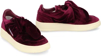 Autry Bordeaux Sneakers With Velcro Strap And Off-white Sole In Burgundy