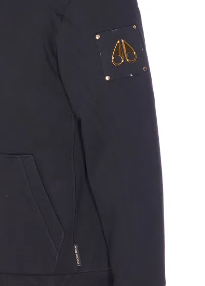 Moose Knuckles Black Hoodie With Logo Patch On Sleeve And Drawstring In Cotton Blend Man In Black