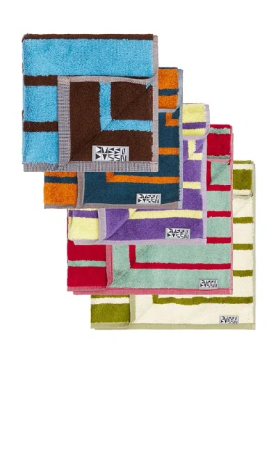 Dusen Dusen Set Of 5 Bird Stripe Towels In Multi