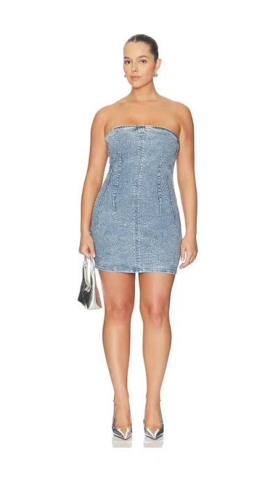 Good American Crysal Strapless Denim Minidress In Blue