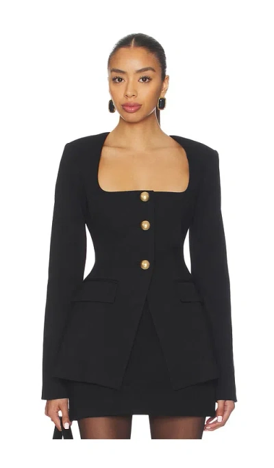 Good American Womens Black001 Sculpted Square-neck Stretch-woven Blazer In Black