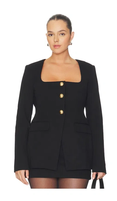 Good American Womens Black001 Sculpted Square-neck Stretch-woven Blazer In Black