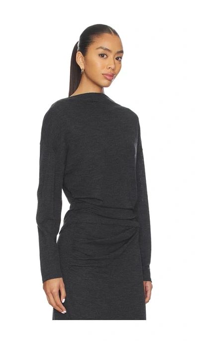 Vince Draped Slash Neck Top In Gray