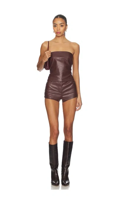 Superdown Kayla Faux Leather Short Set In Brown