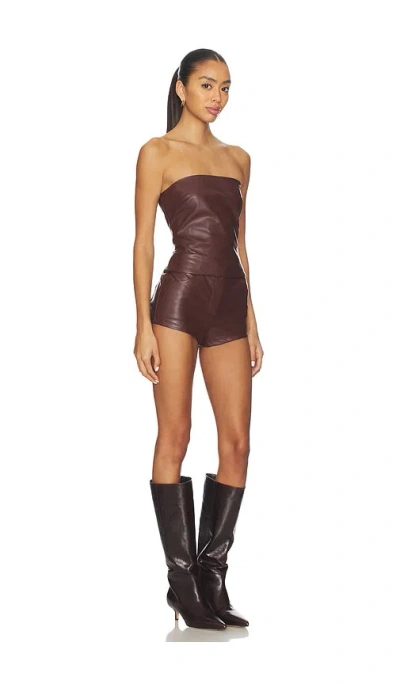 Superdown Kayla Faux Leather Short Set In Brown